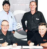 Back row, from l: Donald Morrison, general manager, Dual Products International; David Dyce, business unit manager, Fluid Technology, BMG. Front row, from l: Gavin Pelser, managing director, BMG; Stephen van Rensburg, managing member, Dual Products International.